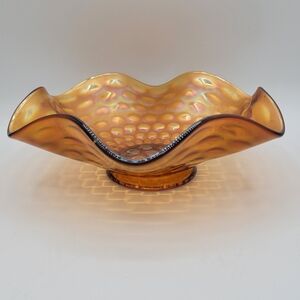 Vintage Fenton Carnival Glass Coin Dot Ruffled Bowl‎ Irredesent Collectible Gold